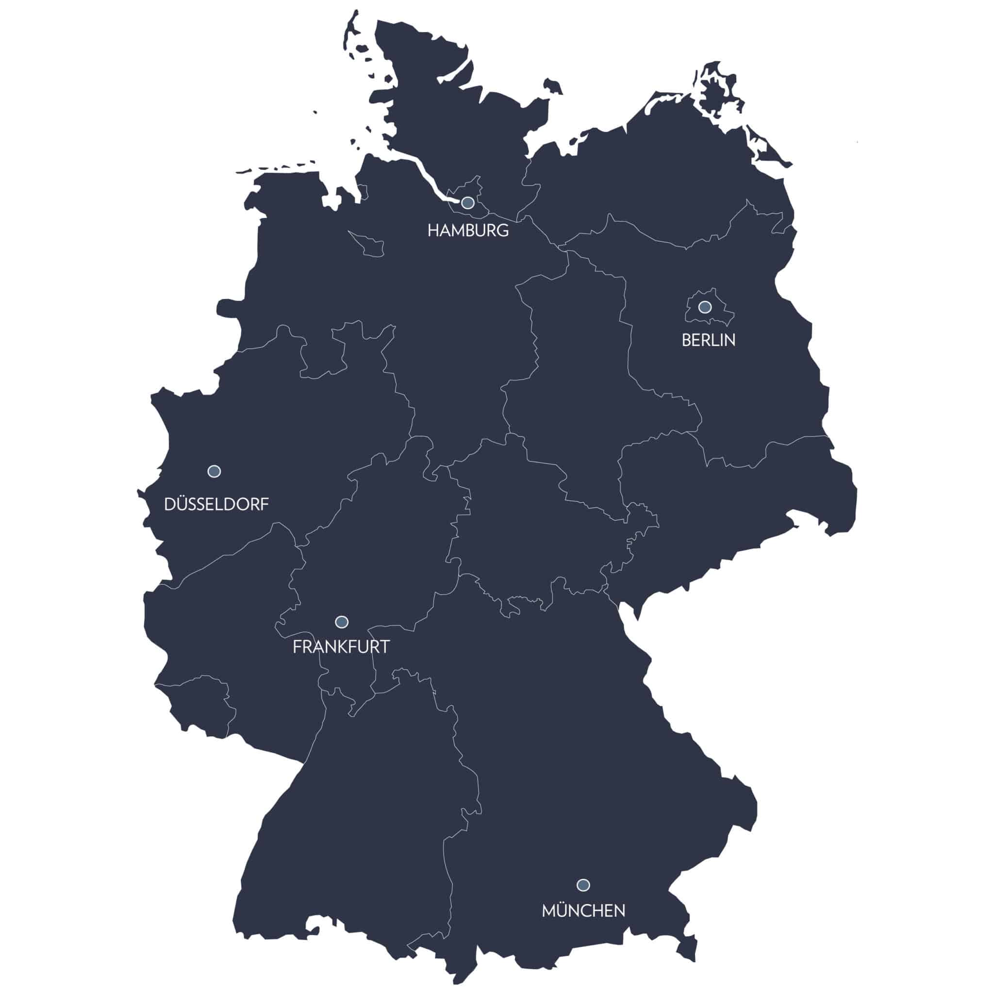 Deutschlandkarte, Berlin, Hamburg, Frankfurt, Düsseldorf, München